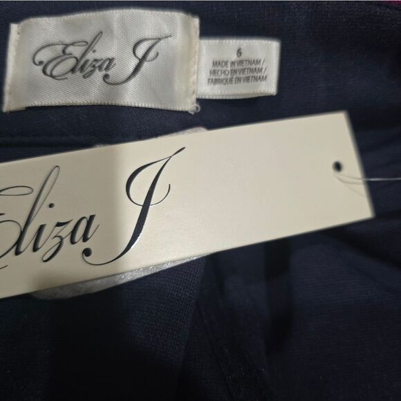 Eliza J Navy Blue And Hot Pink Pipe Trim Bow Neck Dress NWT Size 6 - Picture 5 of 5